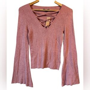 NWT American Eagle Strappy Bell Sleeve Ribbed Sweater Red | Women’s M